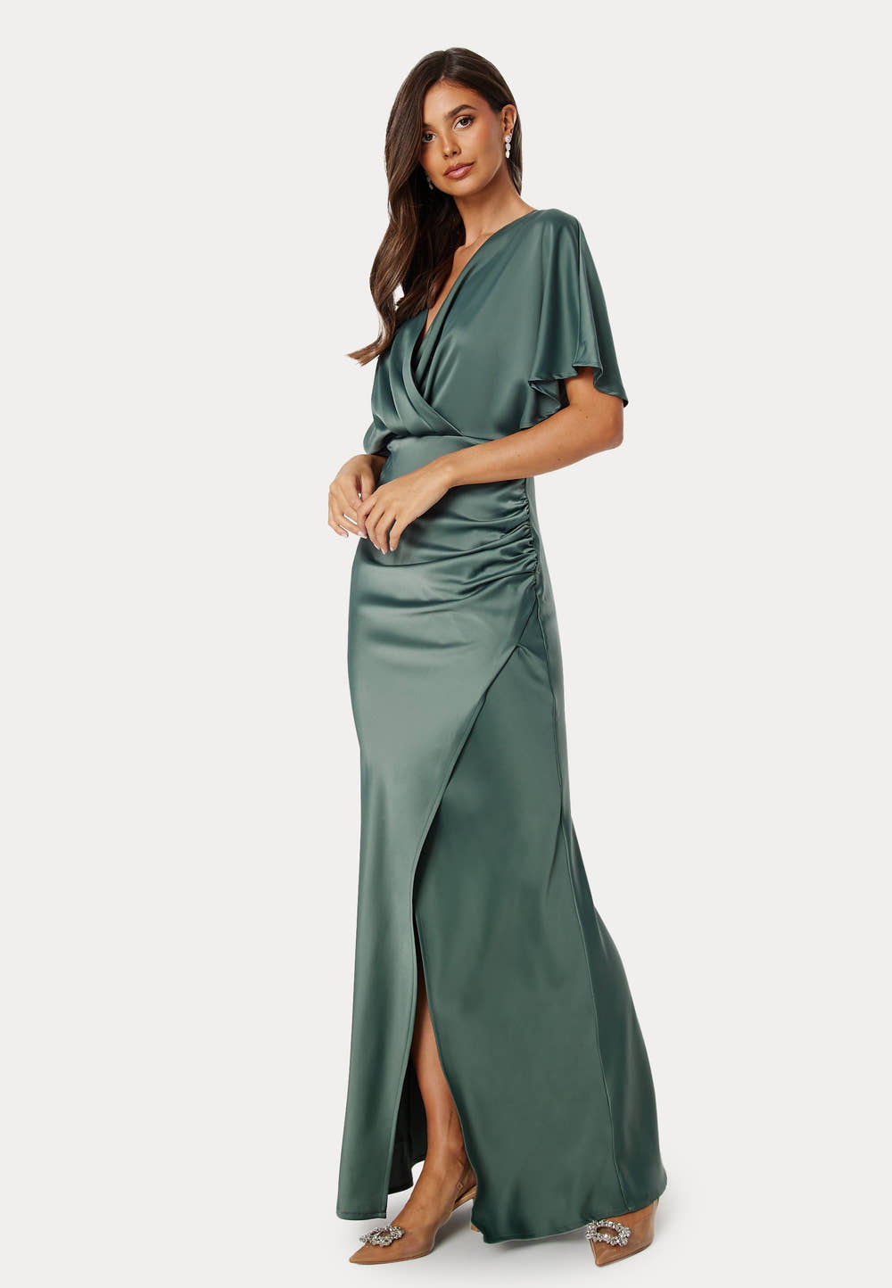 Vestido verde jade oscuro satinado