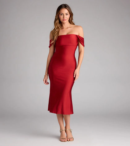 Vestido Terracota oscuro off-the-shoulder