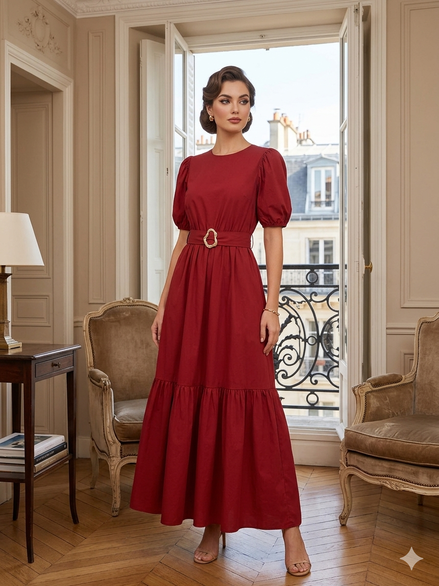 Vestido rojo stretch manga corta