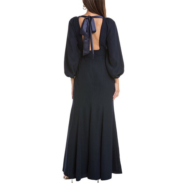 Vestido azul oscuro manga larga espalda abierta