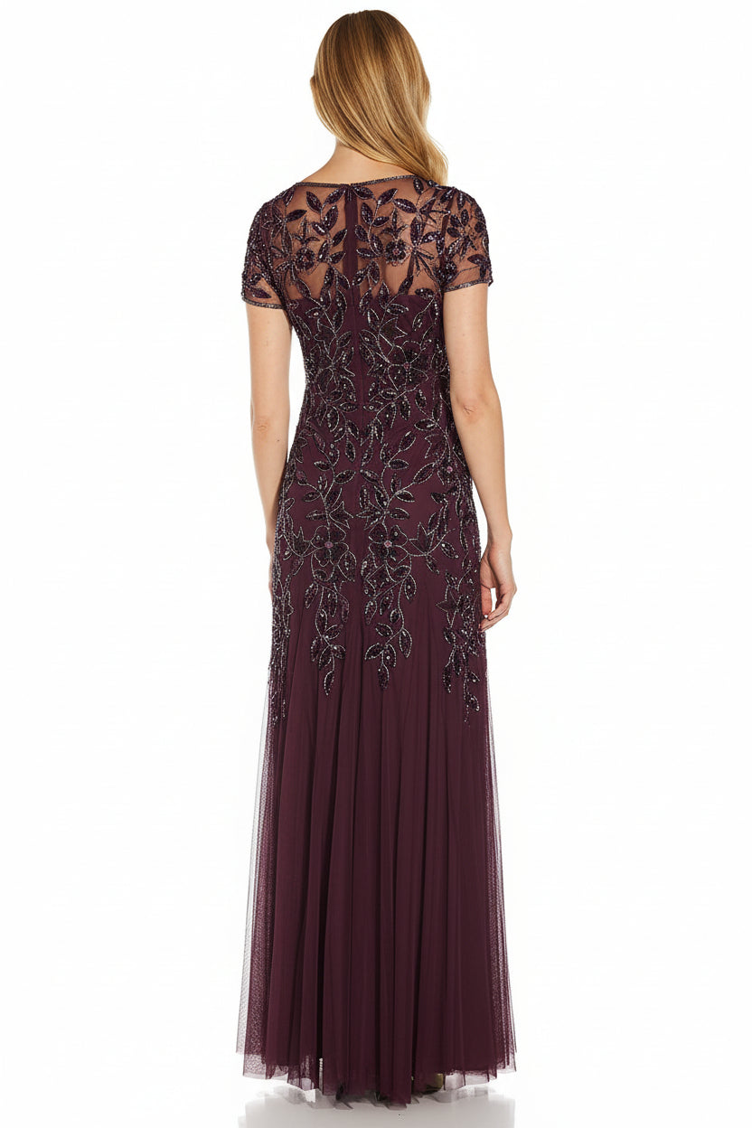 Vestido morado corte sirena bordado lentejuelas