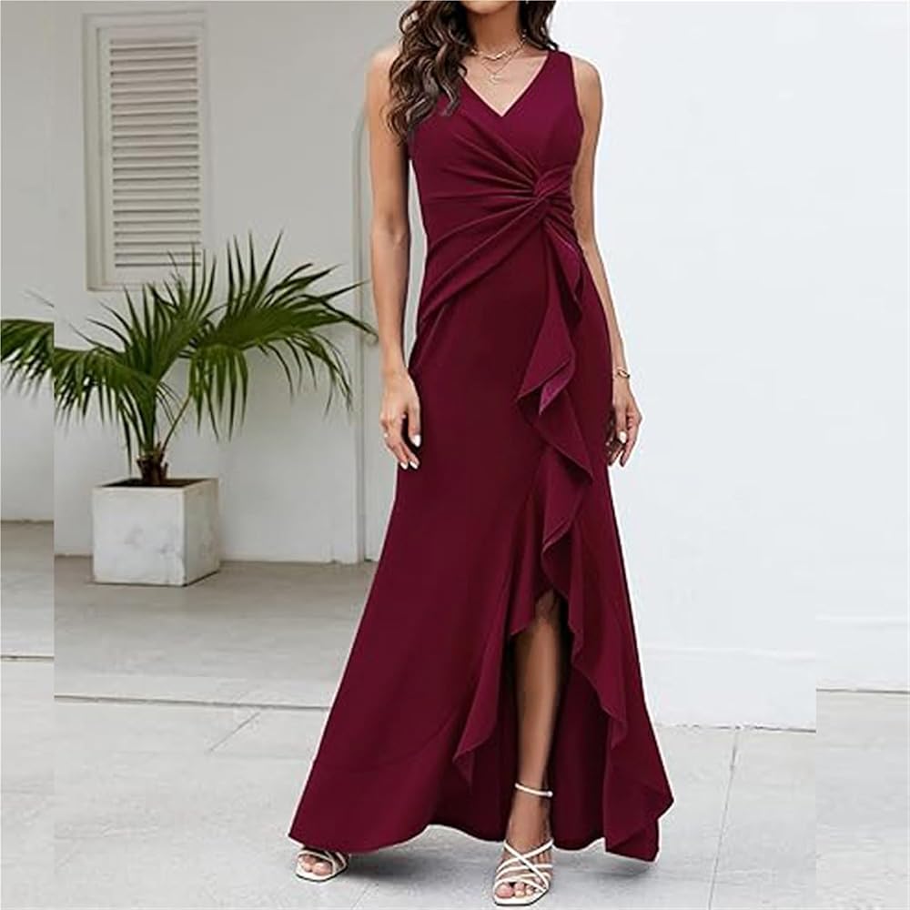 Vestido vino de tirante grueso con peplum