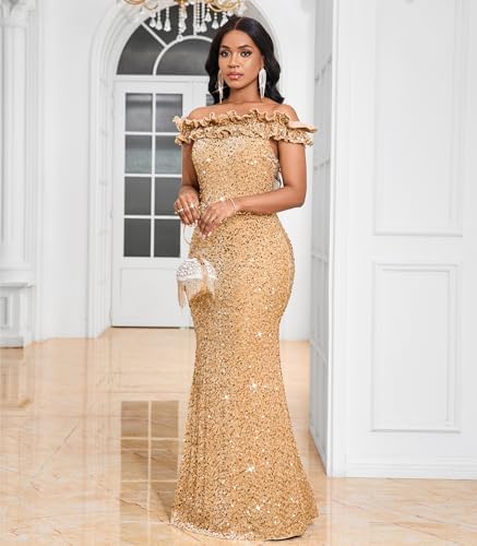 Vestido lentejuelas manga caída corte sirena