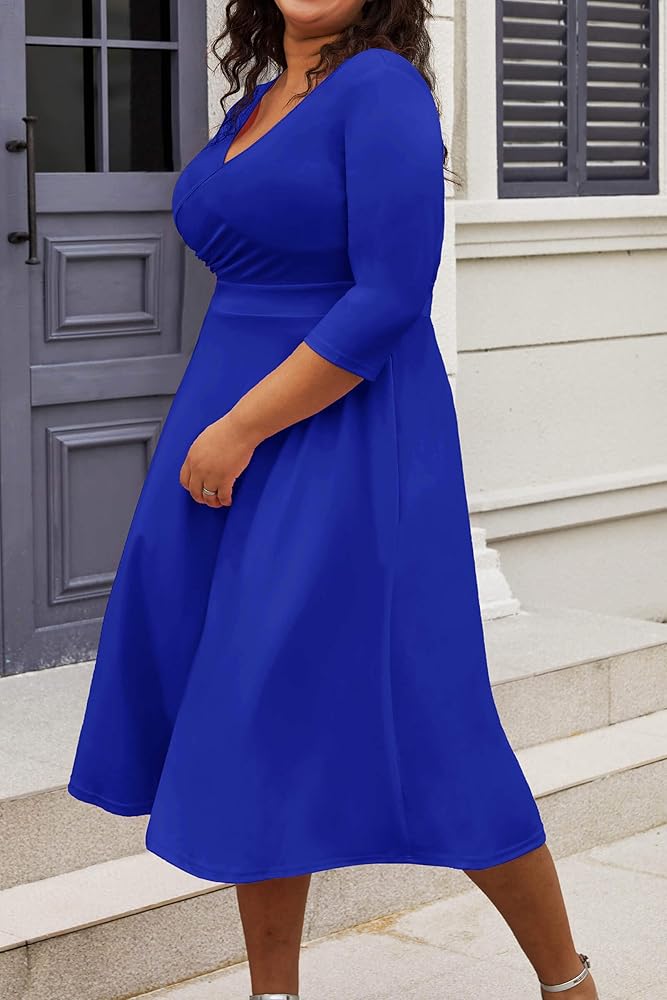 Vestido azul rey manga 3/4 midi