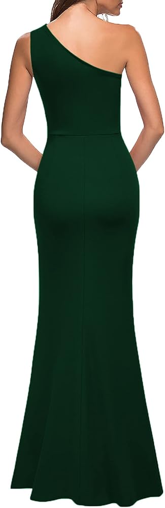 Vestido verde oscuro de una manga con abertura lateral