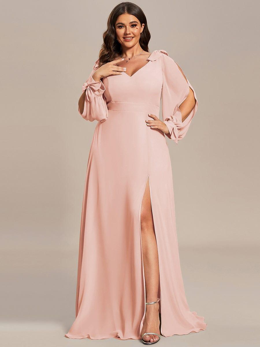 Vestido rosado manga larga corte A