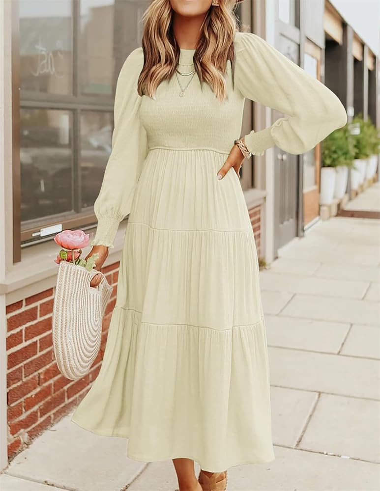 Vestido crema casual manga larga corte A