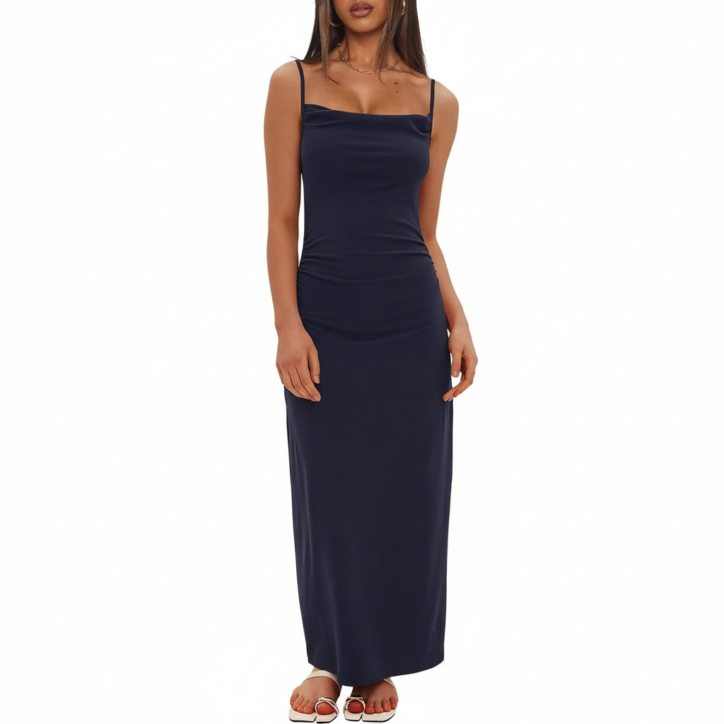 Vestido casual azul marino largo
