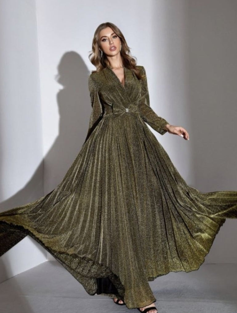 Vestido oliva brillante manga larga