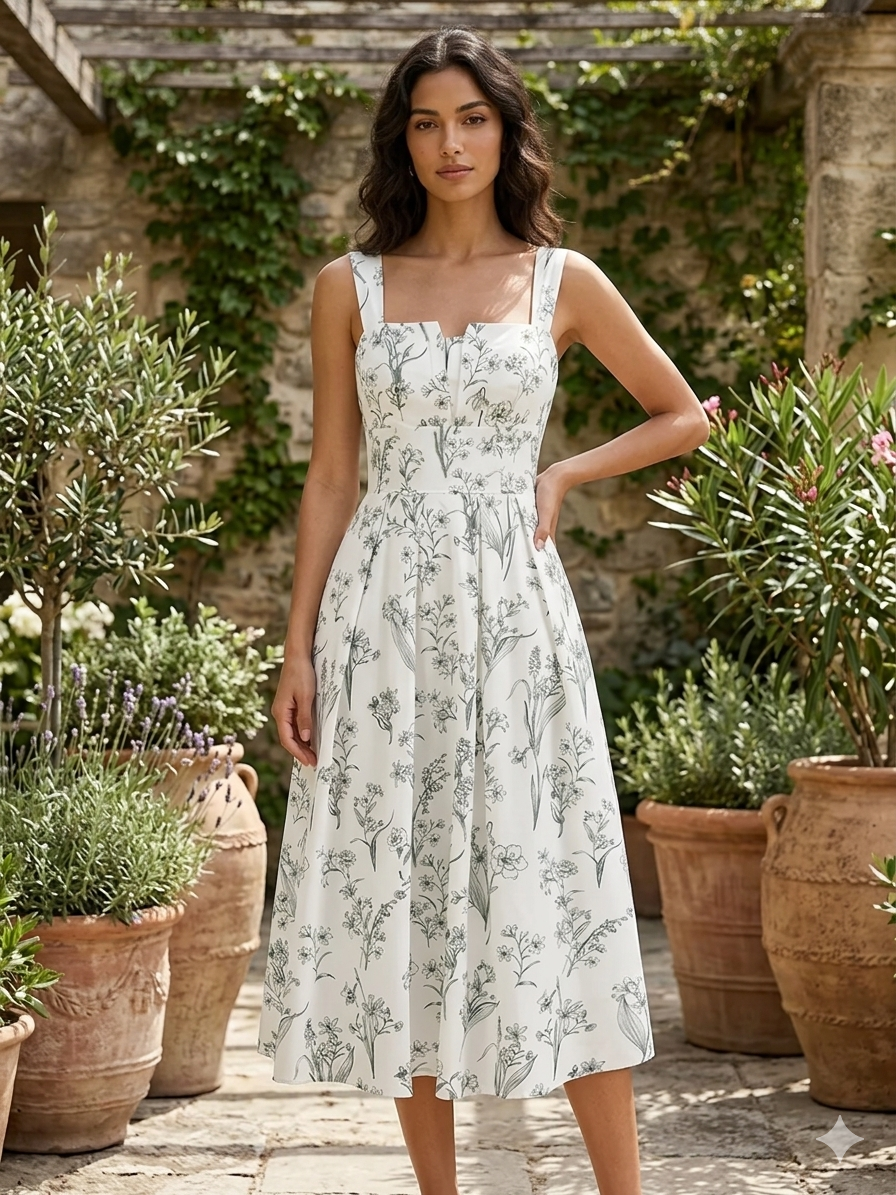 Vestido blanco con flores verdes