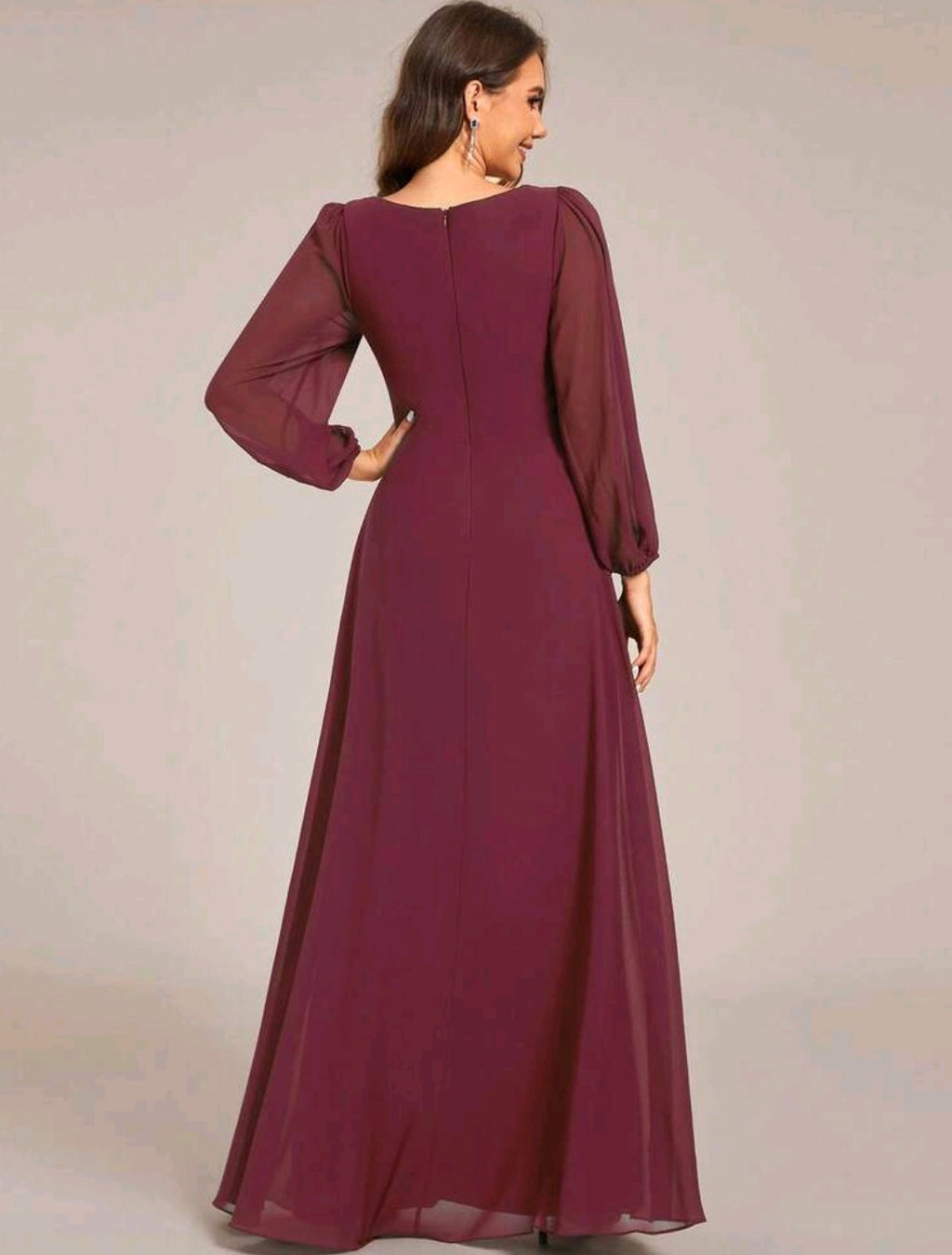 Vestido vino manga larga corte A