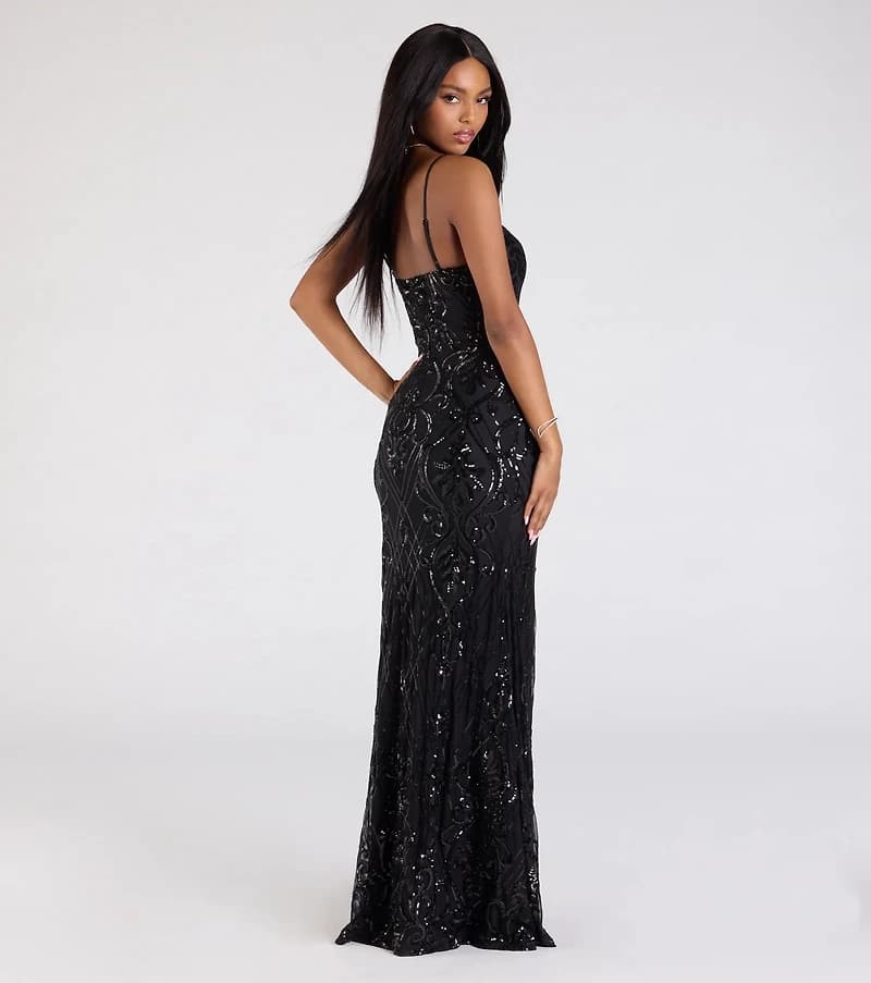 Vestido Jillian negro lentejuelas con abertura lateral