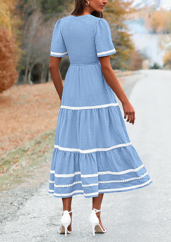 Vestido casual dusty blue manga corta