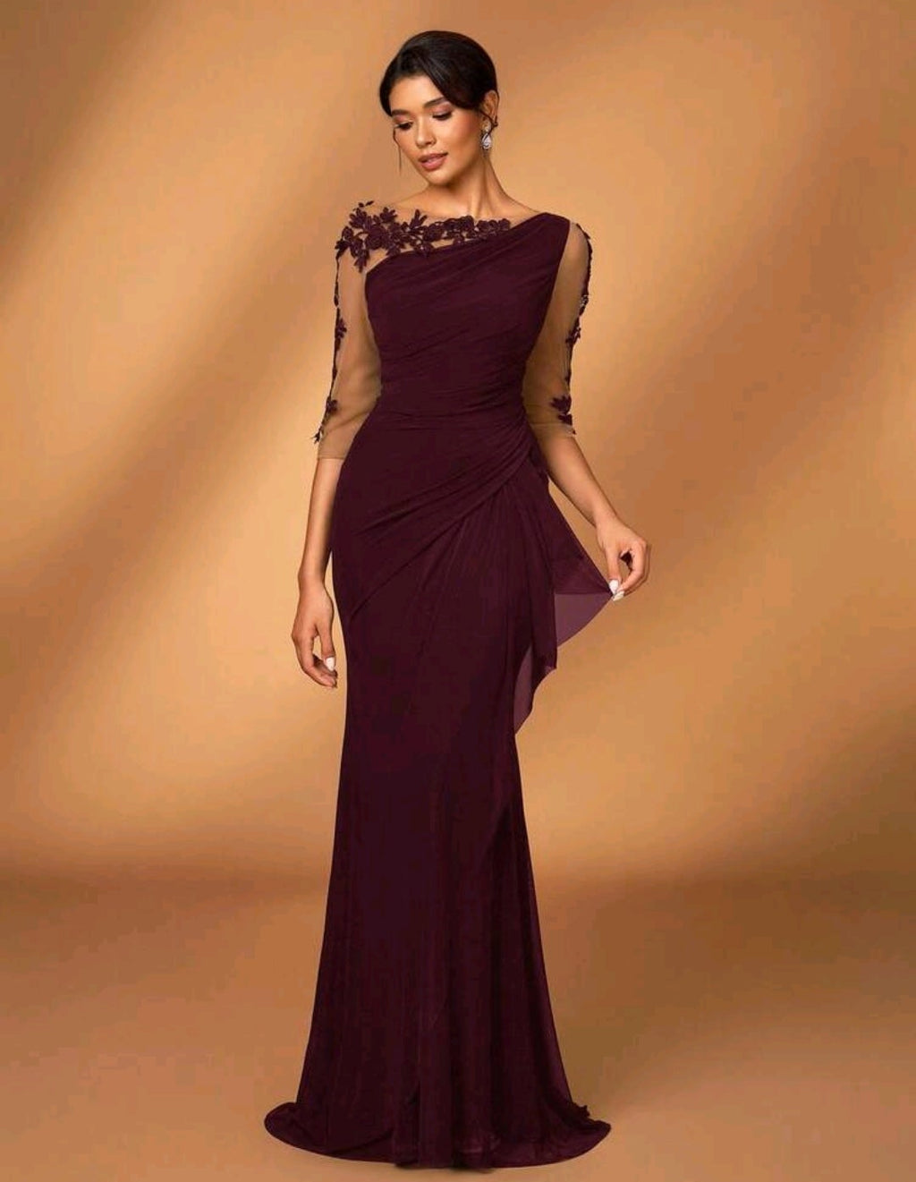 Vestido vino manga 3/4 stretch