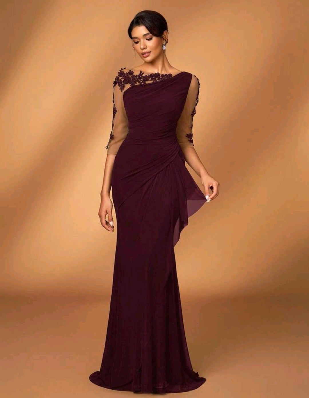 Vestido vino manga 3/4 stretch