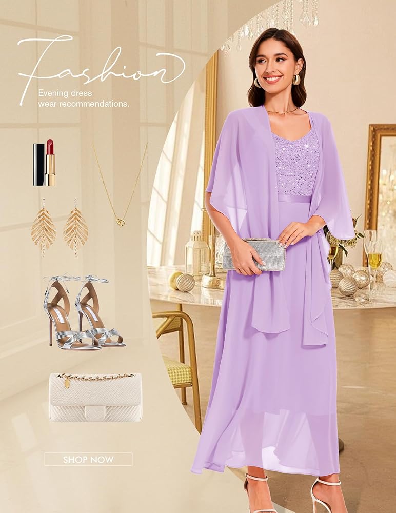 Vestido lila encaje y lentejuelas falda chiffon