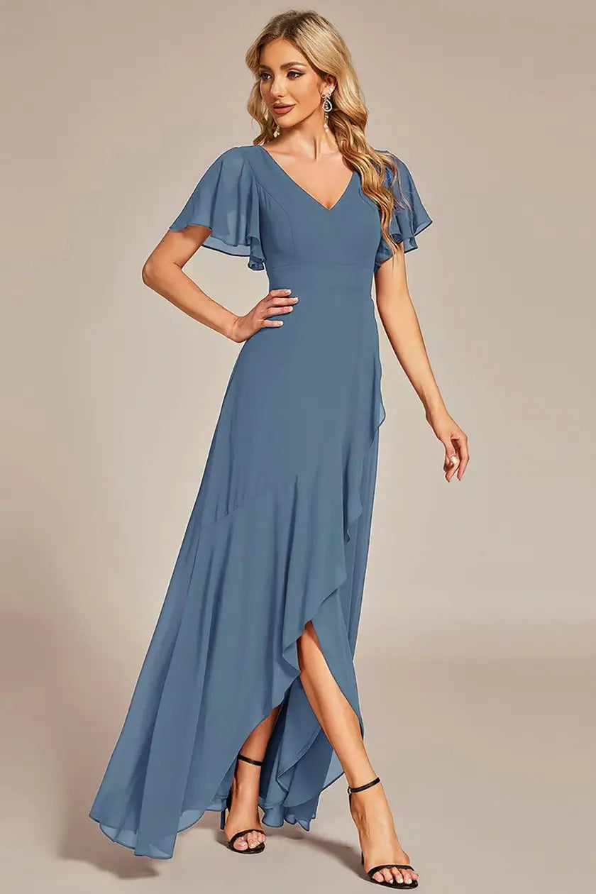 Vestido dusty blue manga corta