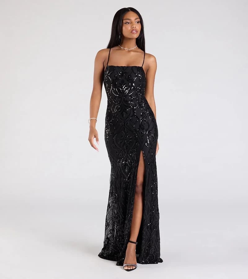 Vestido Jillian negro lentejuelas con abertura lateral