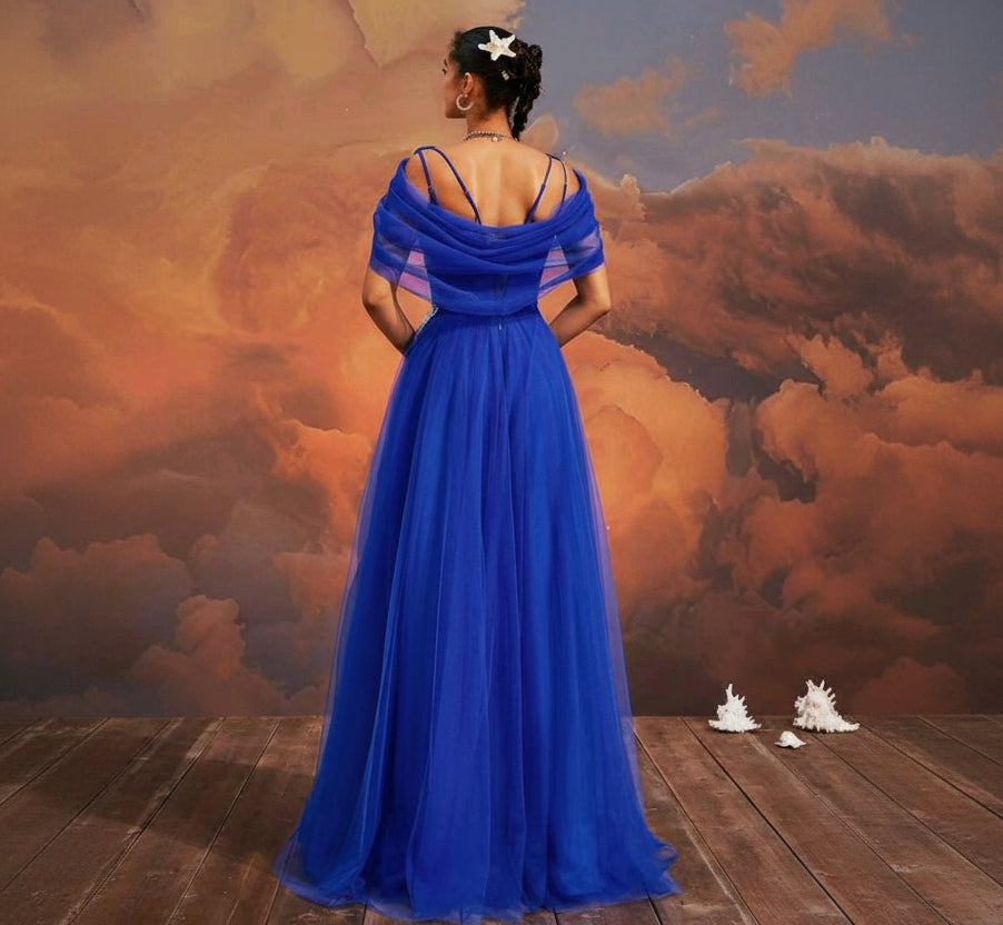 Vestido Amanda azul rey con plateado