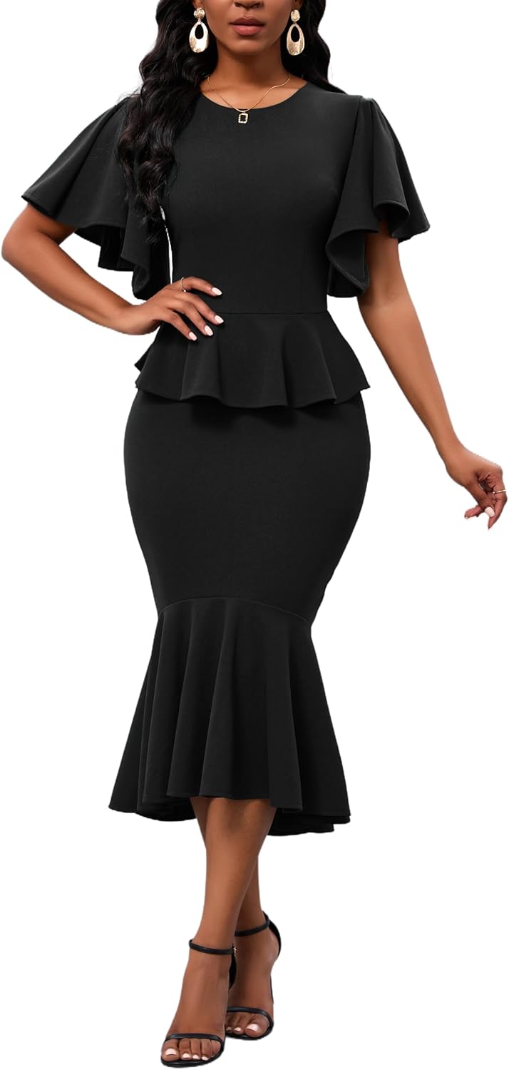 Vestido negro peplum midi