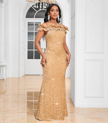 Vestido lentejuelas manga caída corte sirena