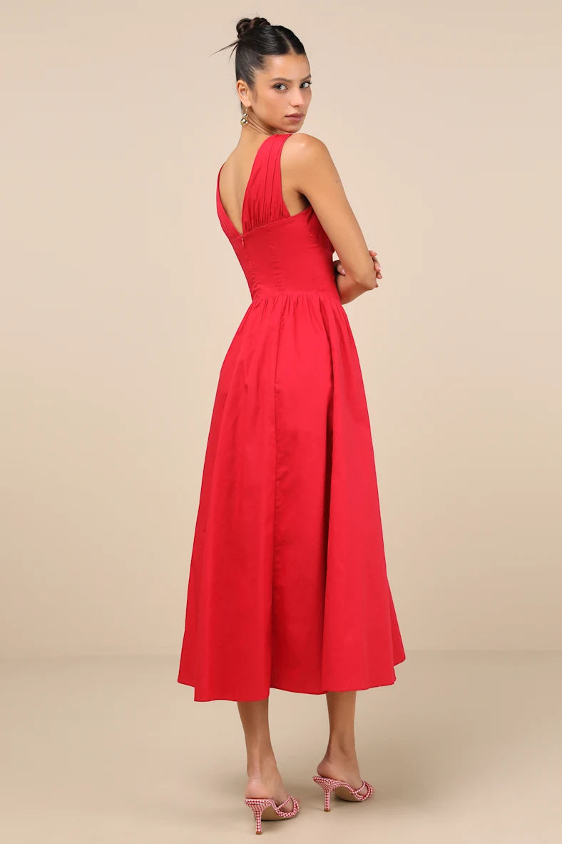 Vestido rojo con escote en V