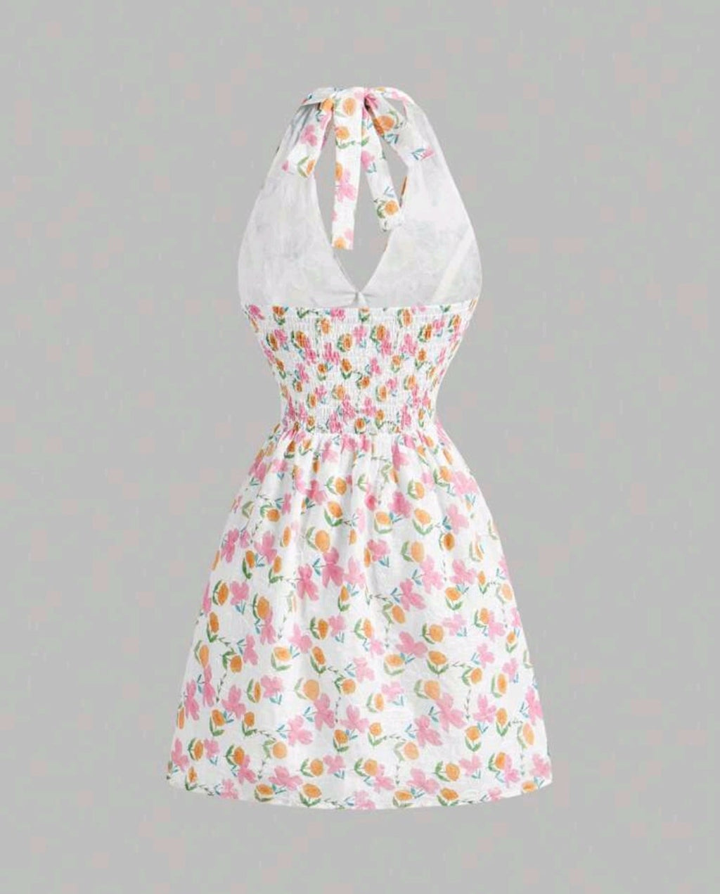 Vestido blanco halter con estampado floral pastel mini