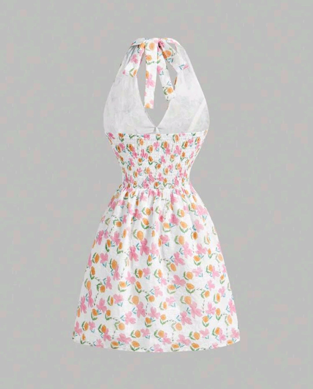 Vestido blanco halter con estampado floral pastel mini