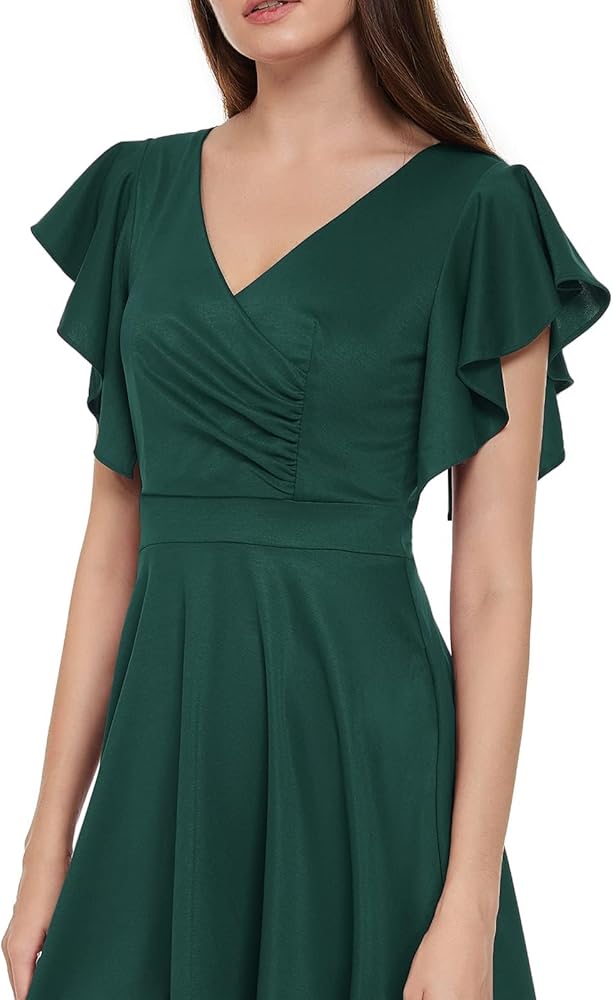 Vestido verde esmeralda midi con escote en V