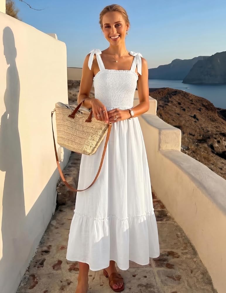 Vestido casual blanco tirante ajustable largo
