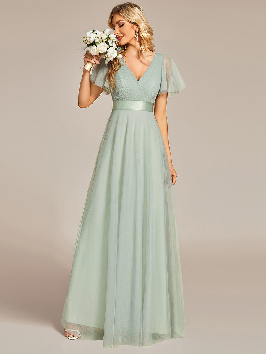 Vestido verde sage corte A de Tul