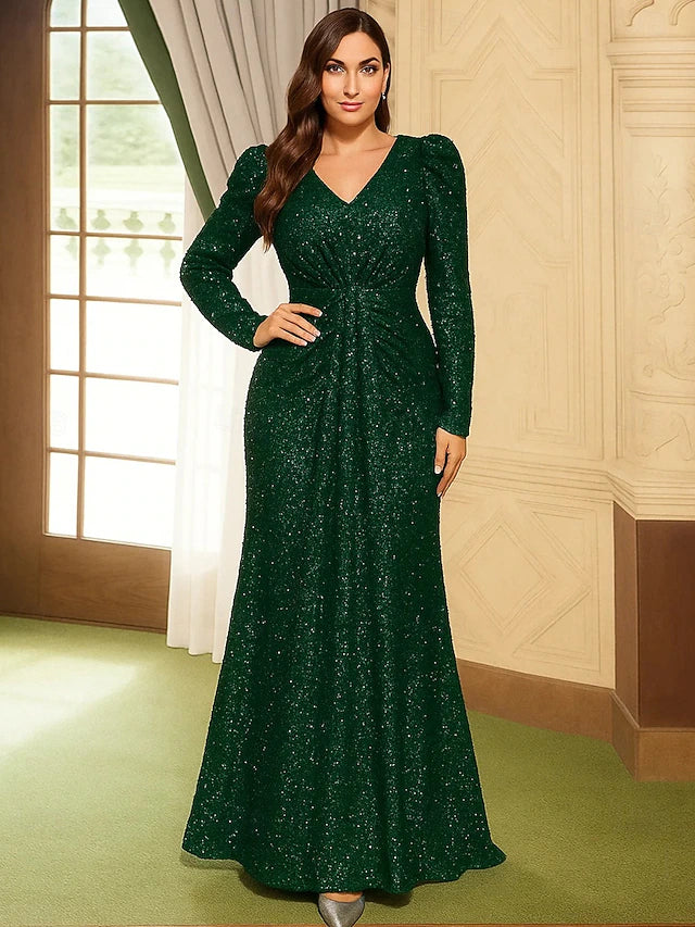 Vestido verde esmeralda lentejuelas manga larga