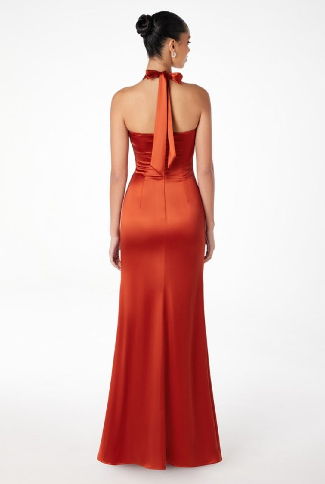 Vestido Terracota satinado espalda semi abierta