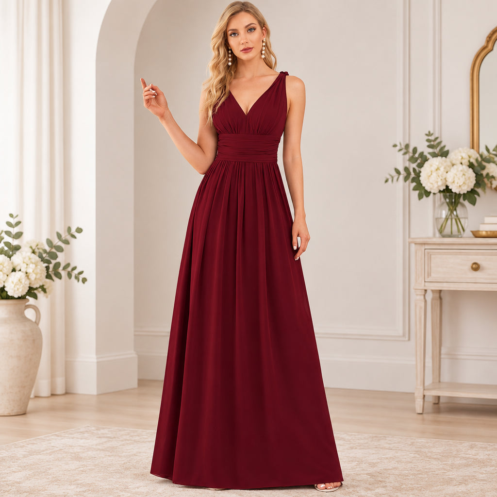 Vestido burgundy tirante delgado corte A