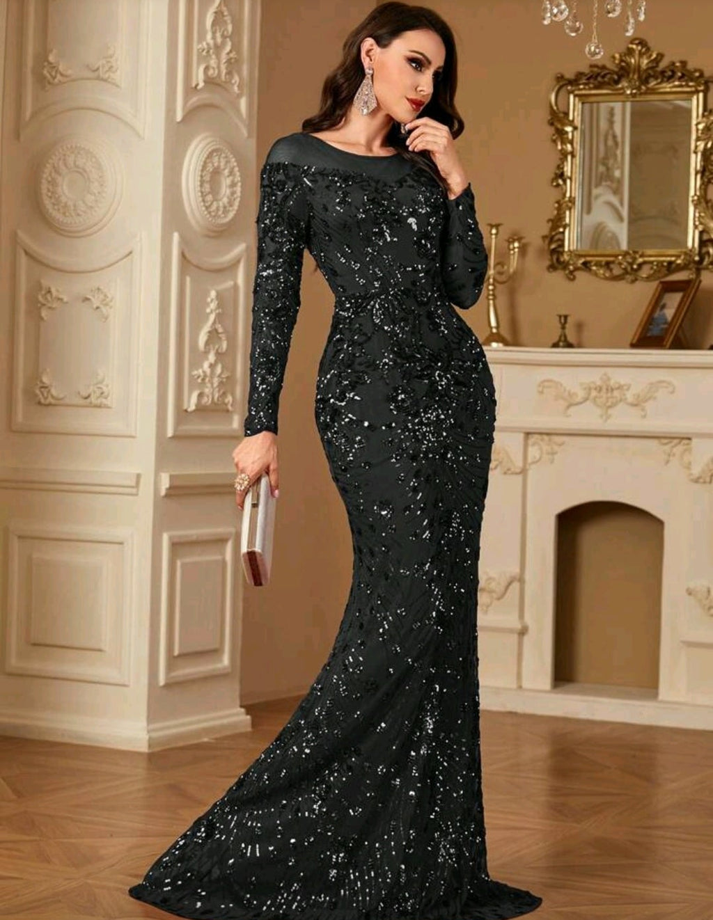 Vestido negro lentejuelas pegado al cuerpo