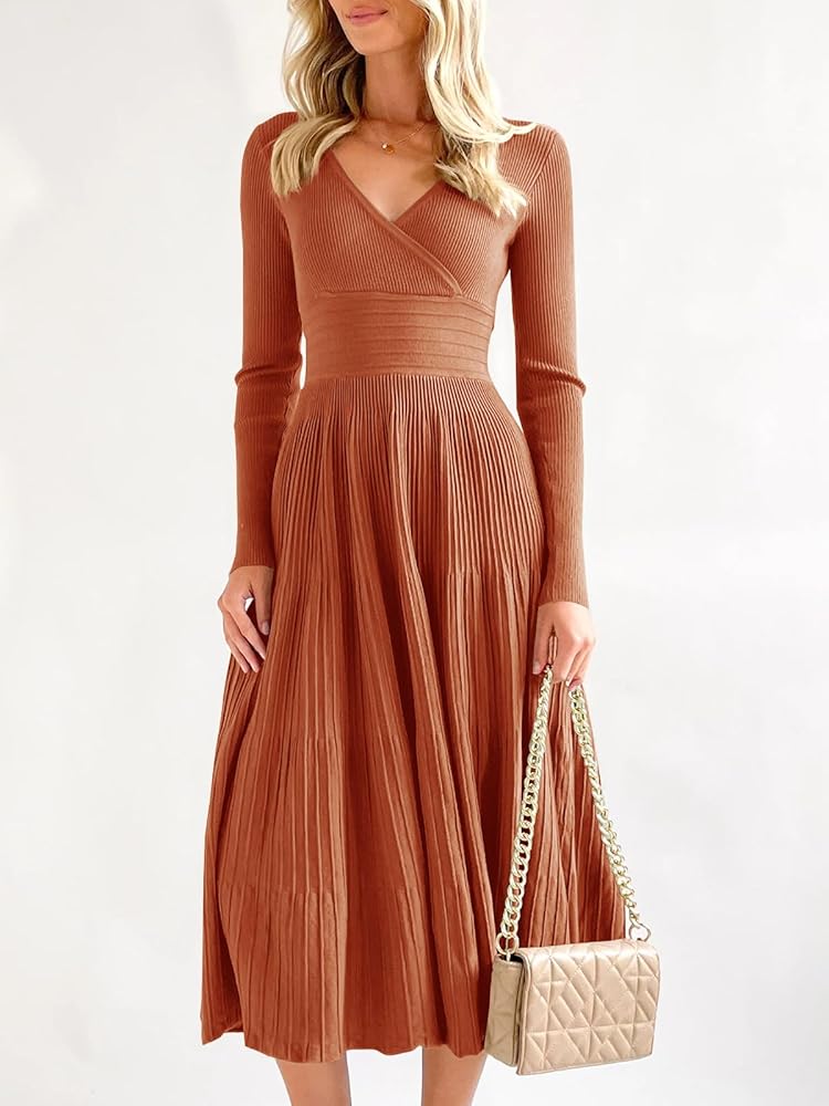 Vestido terracota manga larga midi
