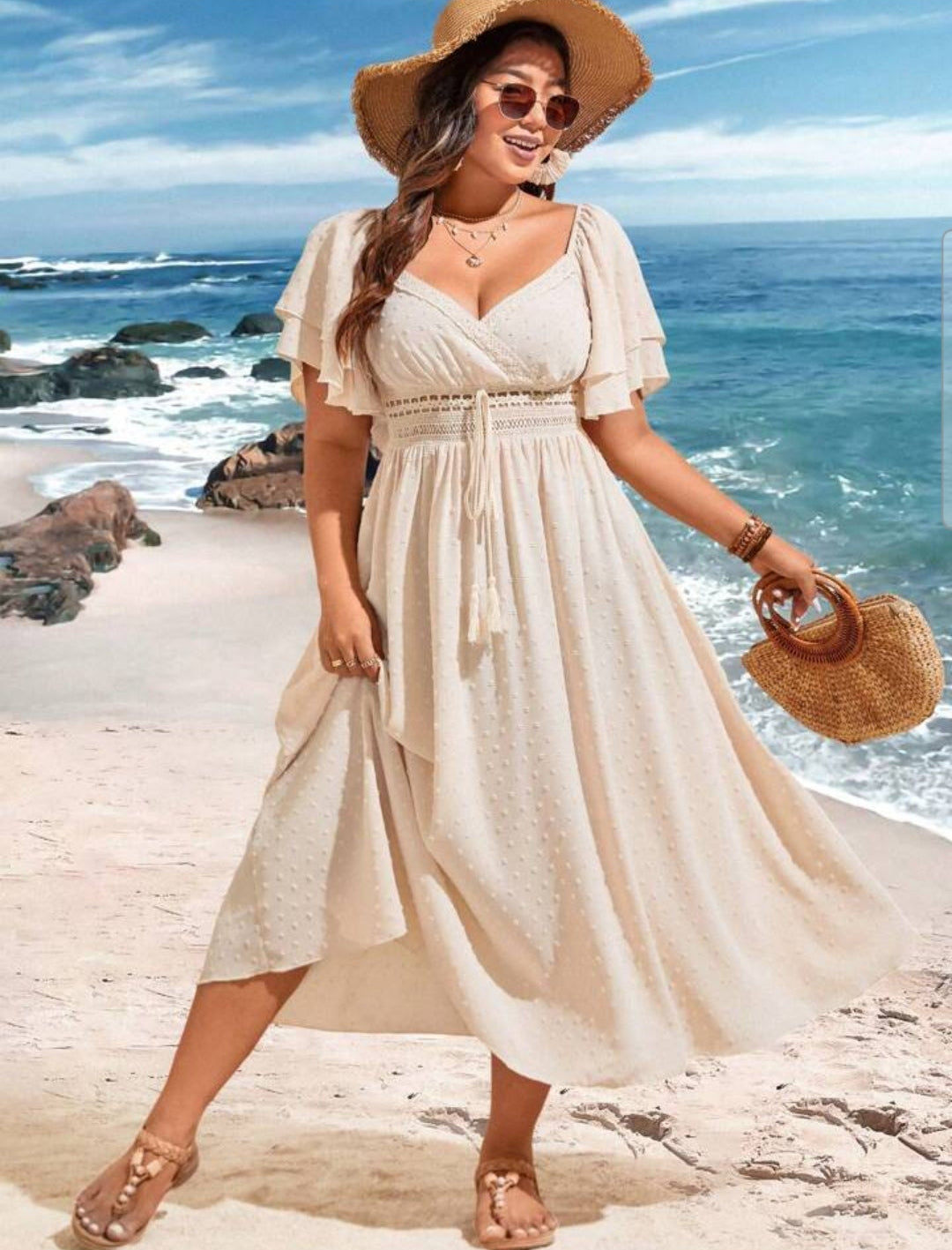 Vestido beige casual manga corta