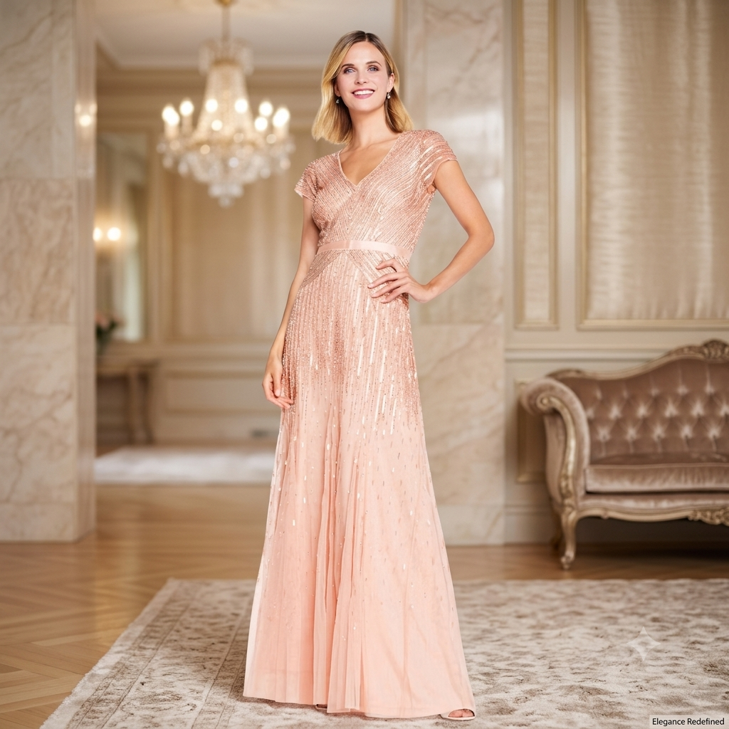 Vestido color blush bordado con pedrería
