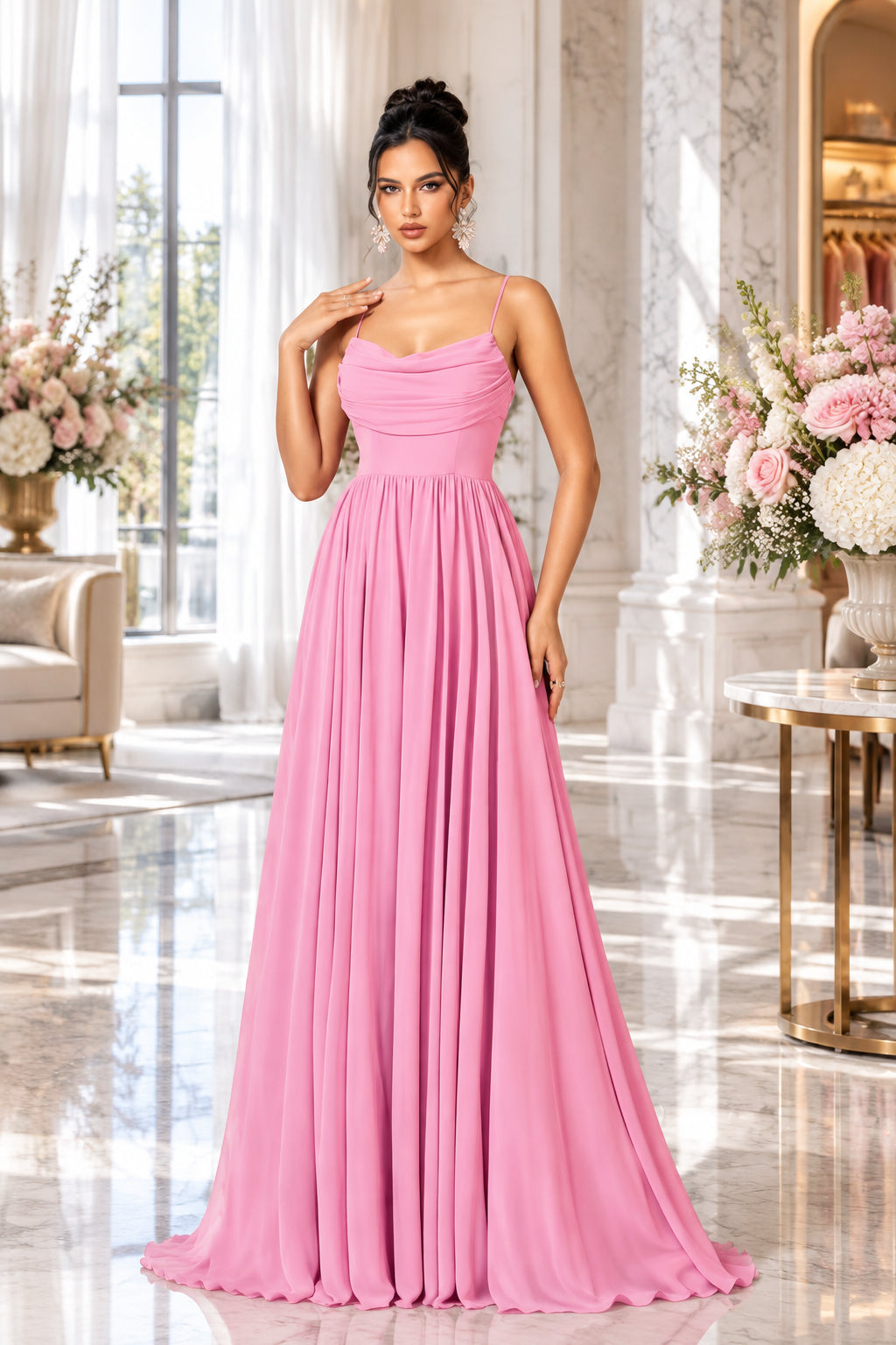 Vestido pink barbie tirante delgado corte A