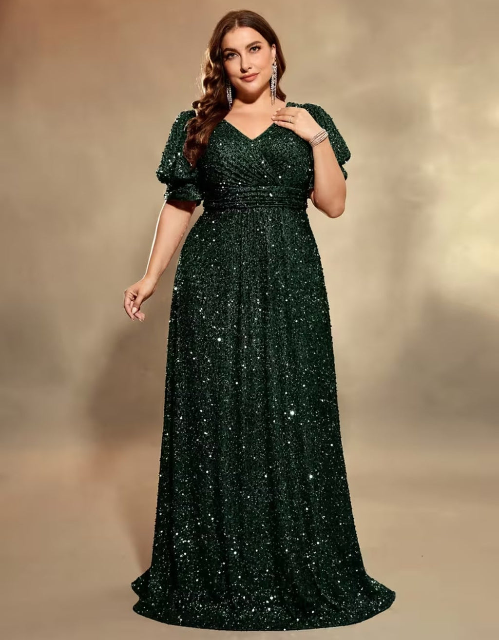 Vestido verde esmeralda manga corta