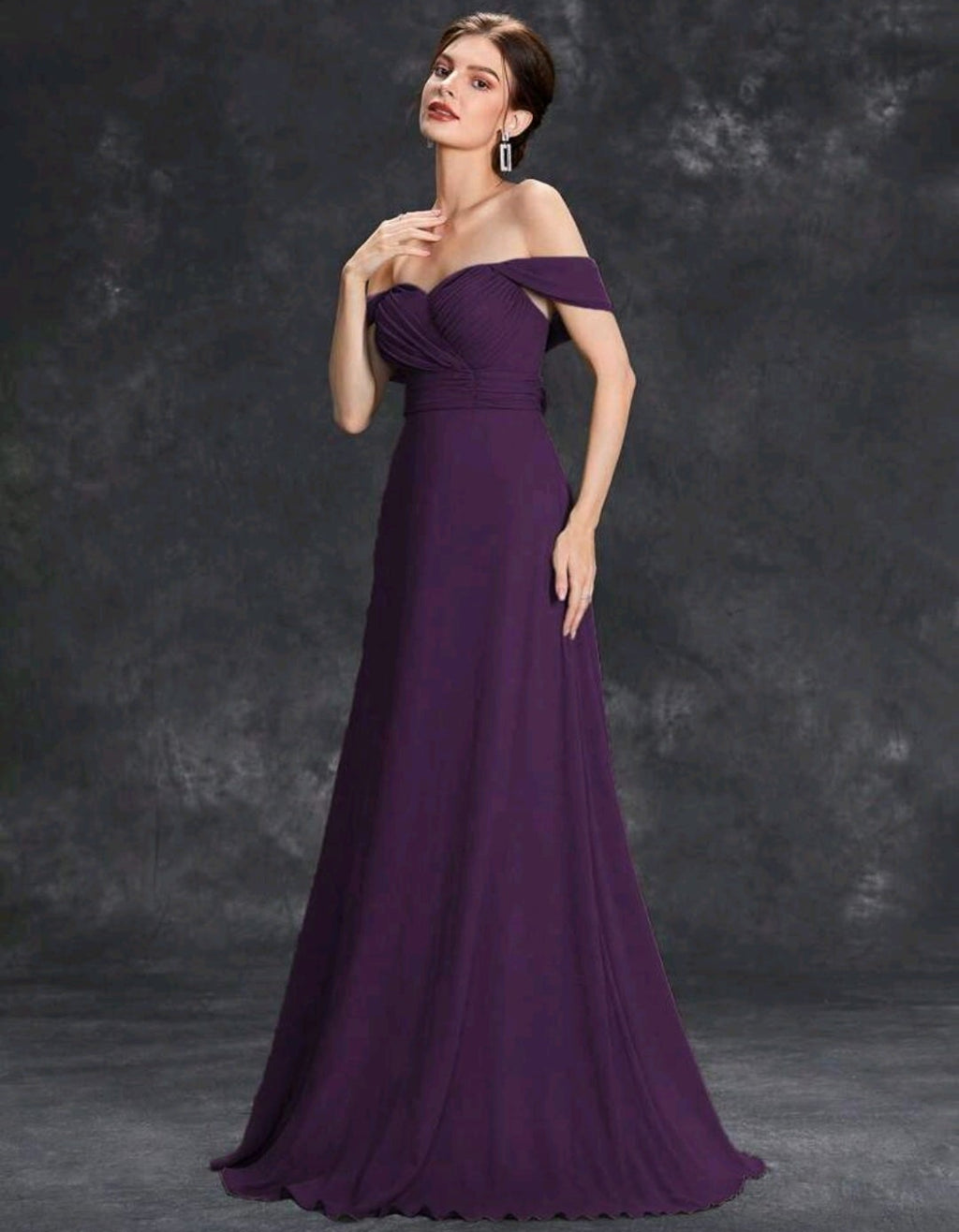 Vestido morado manga caída corte A
