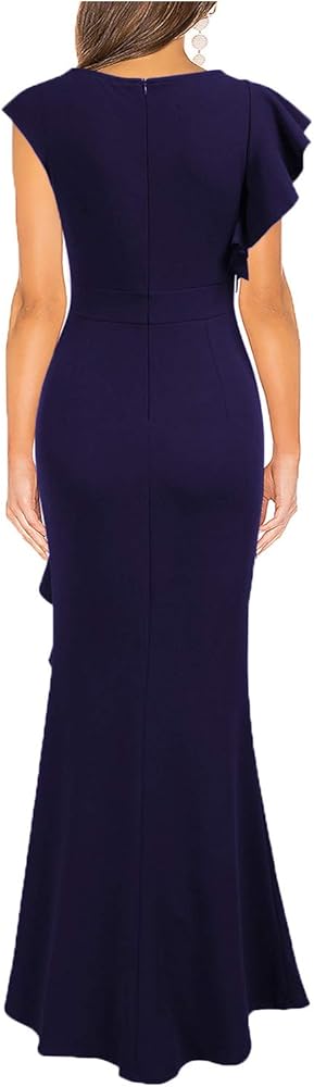 Vestido azul oscuro manga corta con peplum