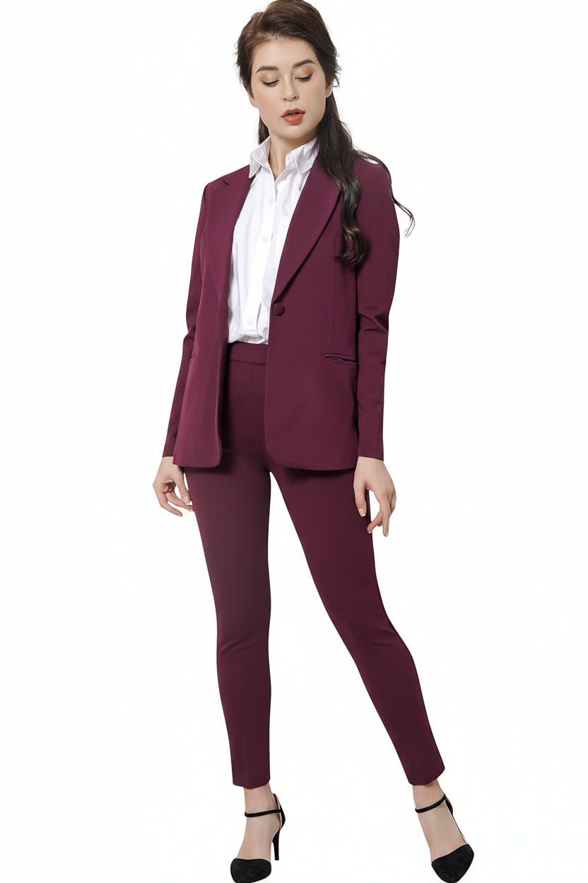 Traje formal vino 2 piezas stretch