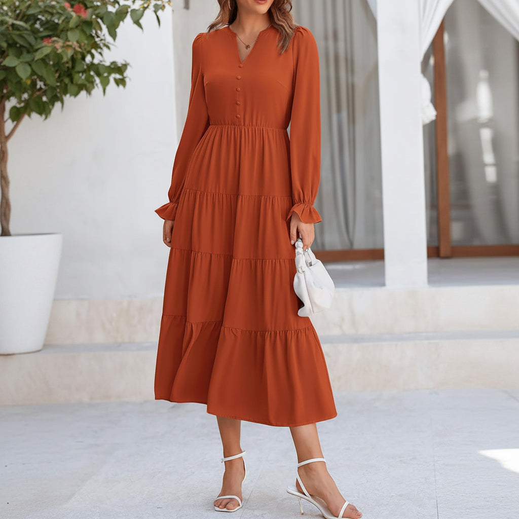 Vestido Terracota manga larga